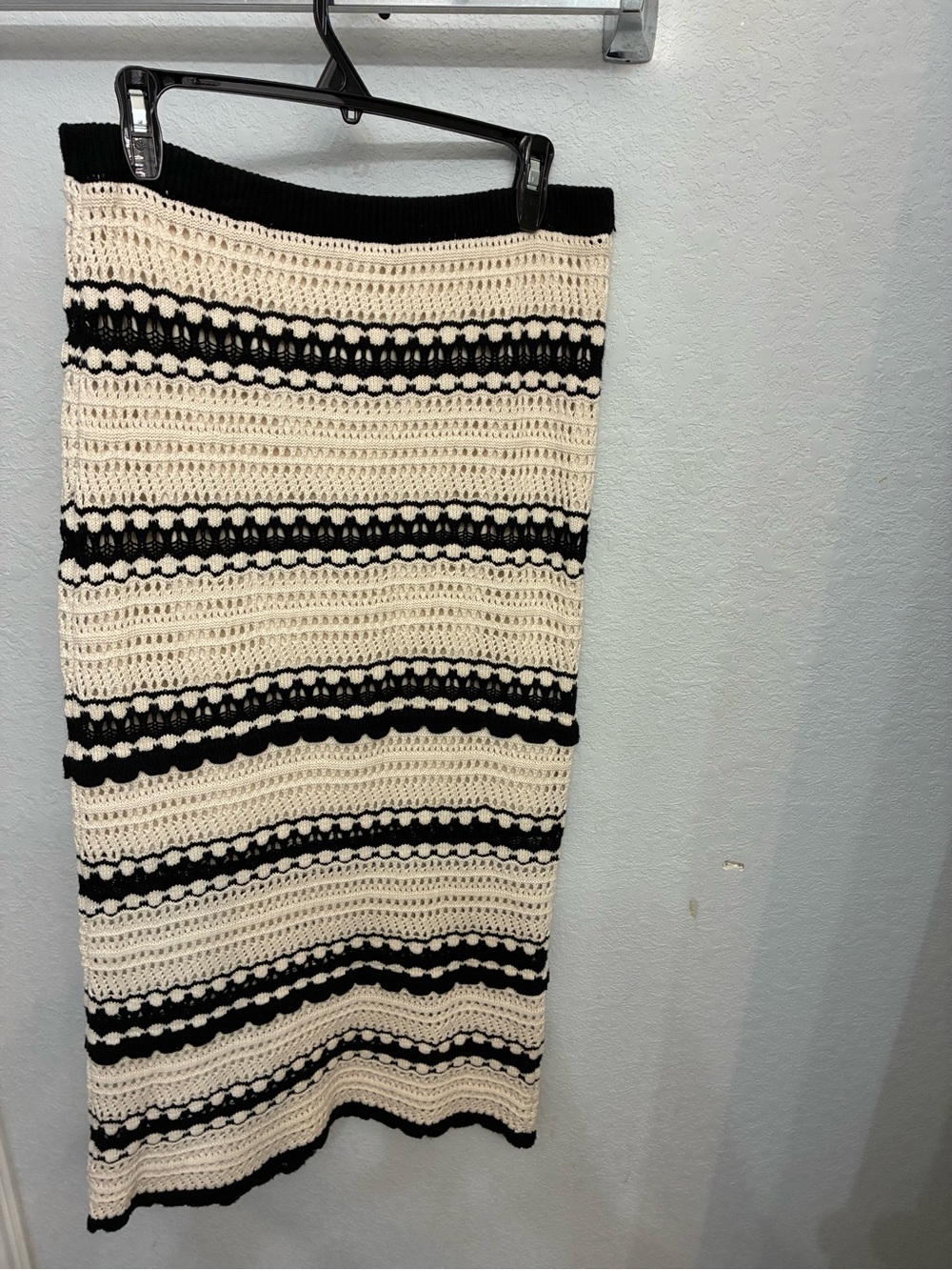 Sincerly Jules Black & Cream Crochet Stripe Midi Skirt